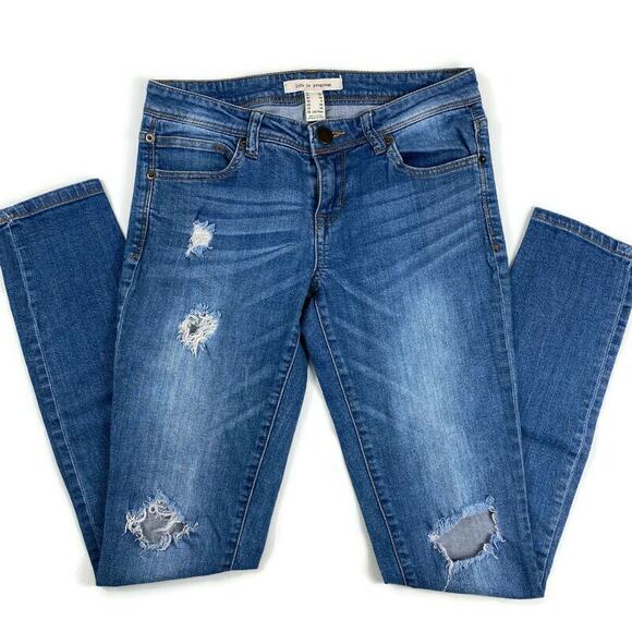 Forever 21 Distressed Jeans Low Rise Skinny Blue Life in Progress Womens Sz 25 - Picture 12 of 13